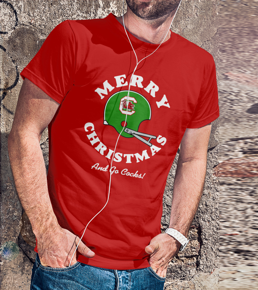 Merry Christmas And Go Cocks Football Helmet T-Shirt