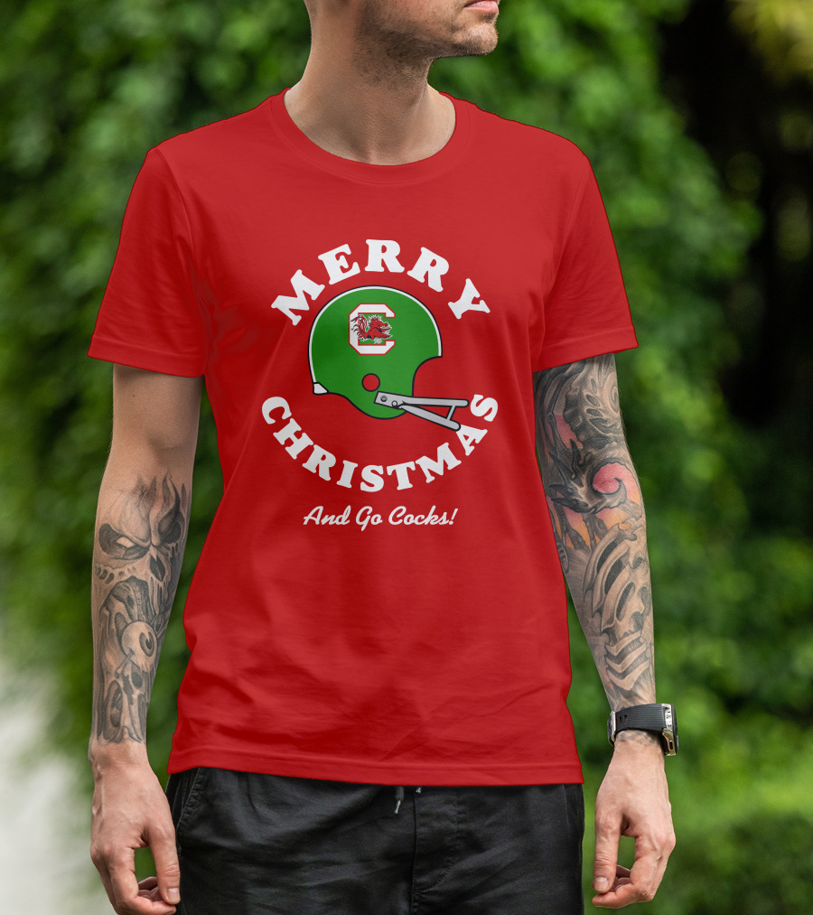 Merry Christmas And Go Cocks Football Helmet T-Shirt