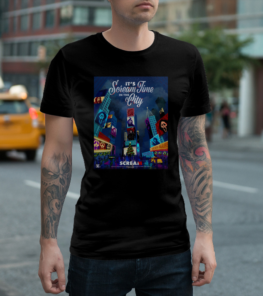 Scream Time In The City With Ghostface Masks And Skyscrapers T-Shirt