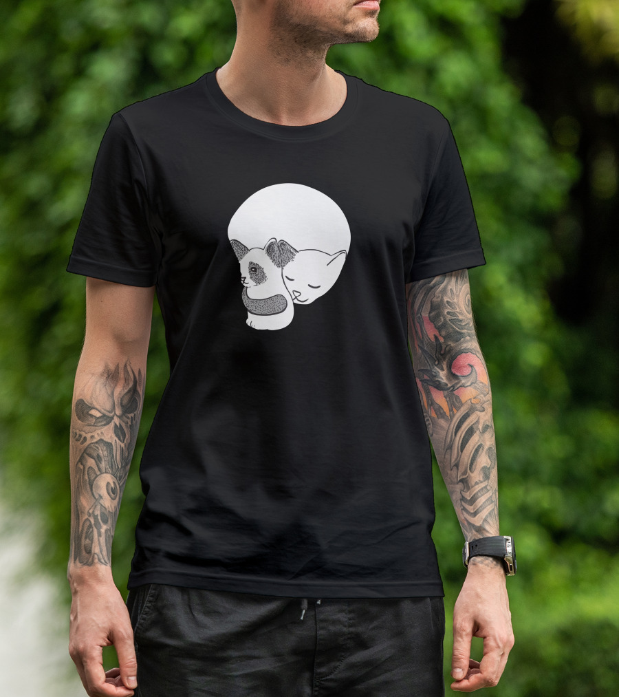 Small Kitten Under Love Lock Yin Yang Cats T-Shirt