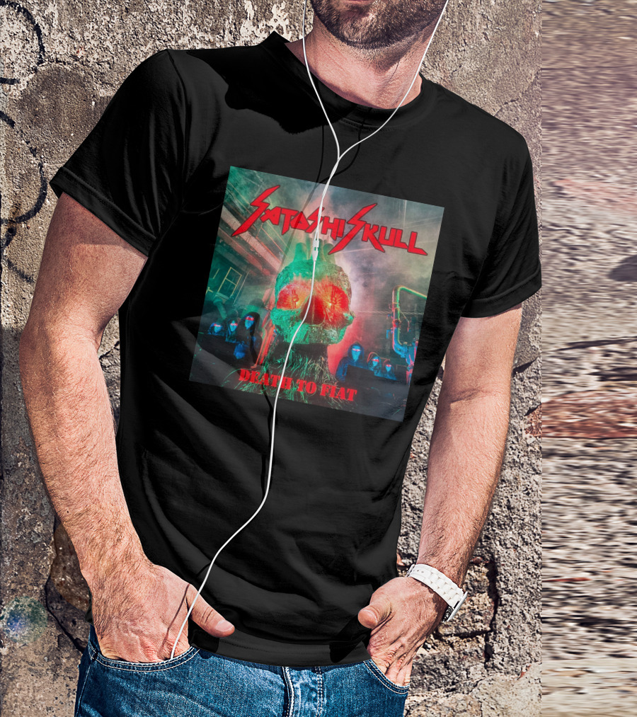 Satashi Skull Death To Fiat Electric Neon Skull With Hooded Figures T-Shirt