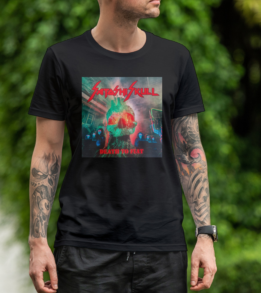 Satashi Skull Death To Fiat Electric Neon Skull With Hooded Figures T-Shirt