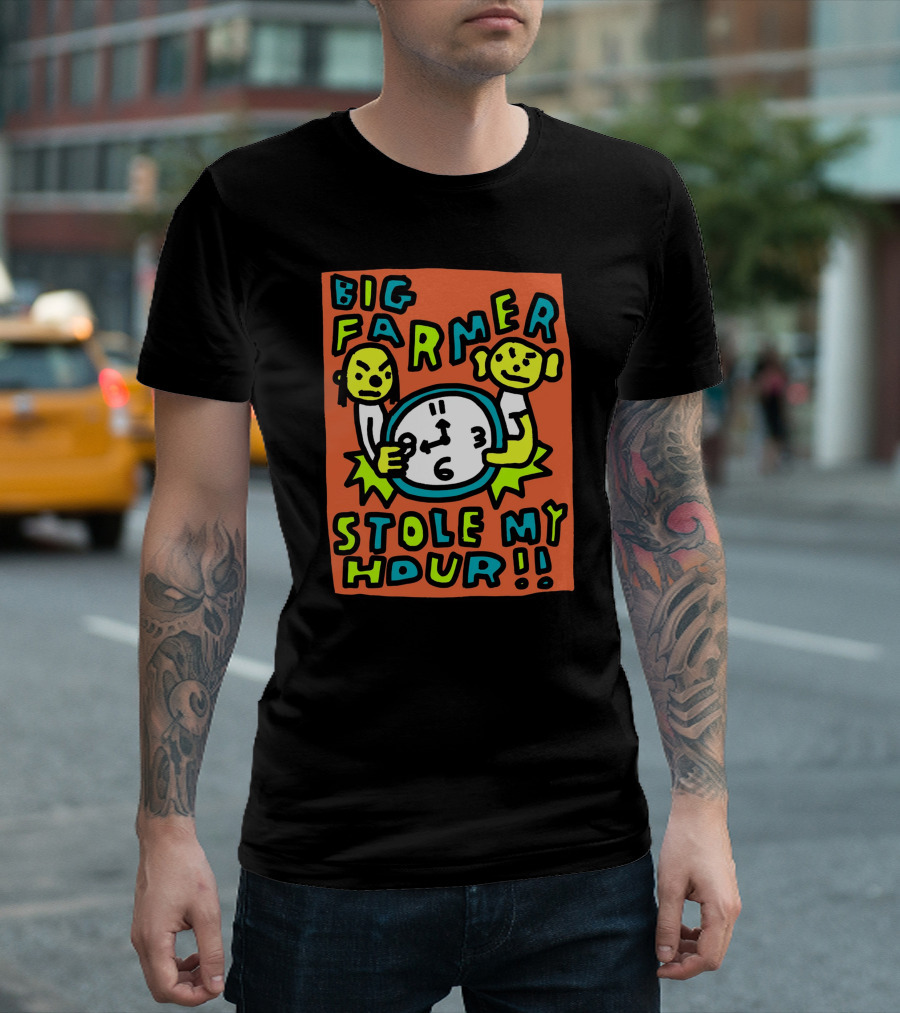 Big Farmer Stole My Hour Cartoon Characters Clock T-Shirt