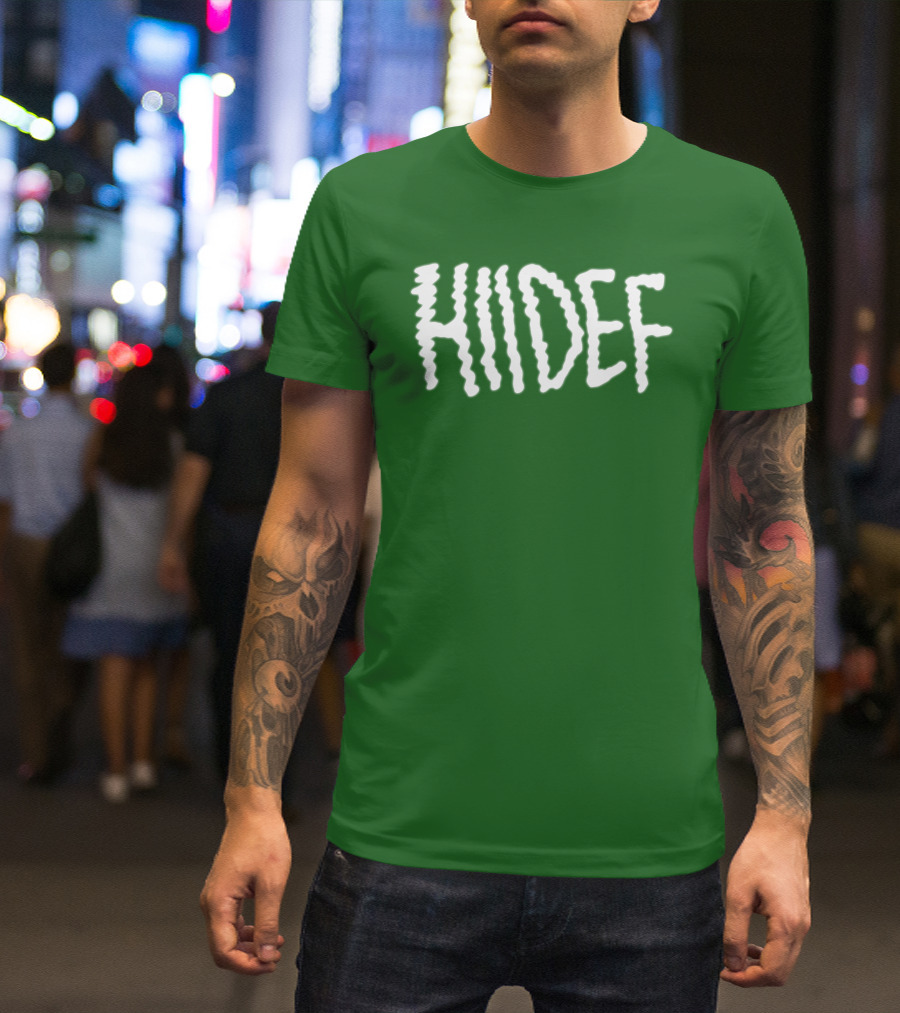 Hdi Hiidef White Text On Green Background T-Shirt