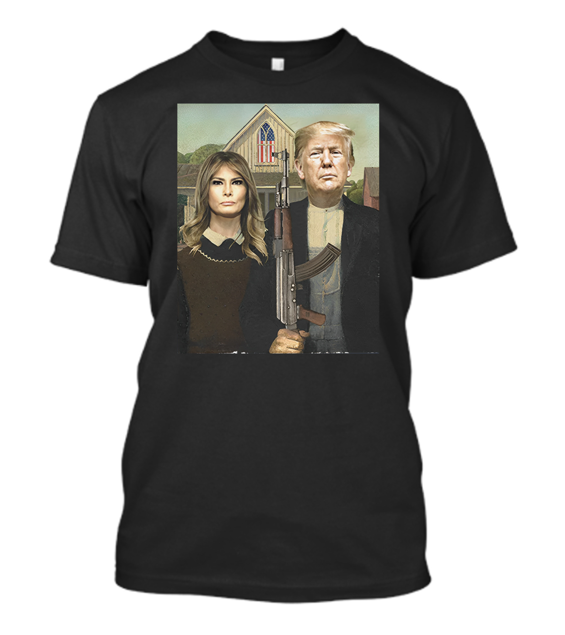Save America Trump Melania American Gothic Rifle USA Flag T-Shirt