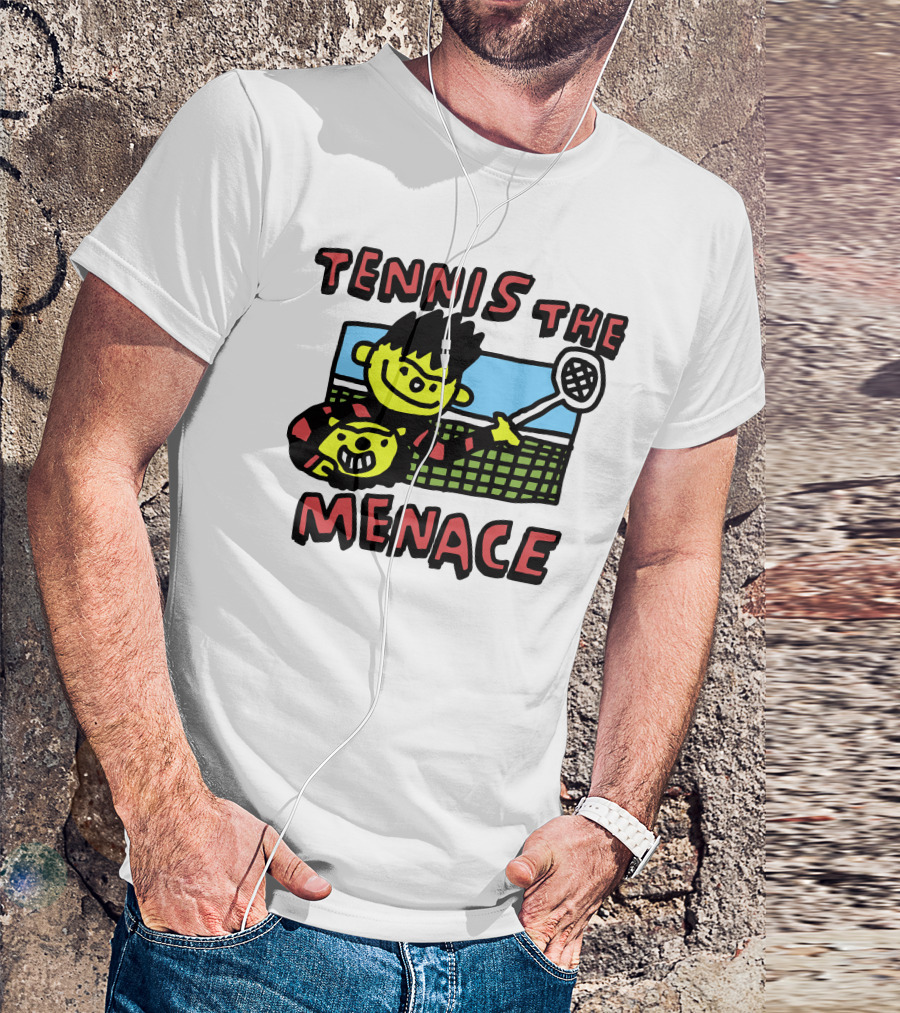 Tennis The Menace Comic Style Tennis Player With Racket T-Shirt