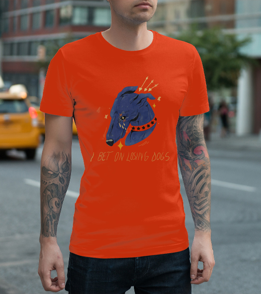 Galactix I Bet On Losing Dogs Blue Greyhound with Stars and Arrows T-Shirt