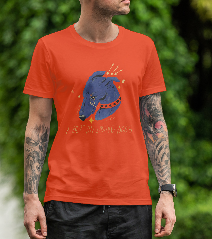 Galactix I Bet On Losing Dogs Blue Greyhound With Stars And Arrows T-Shirt