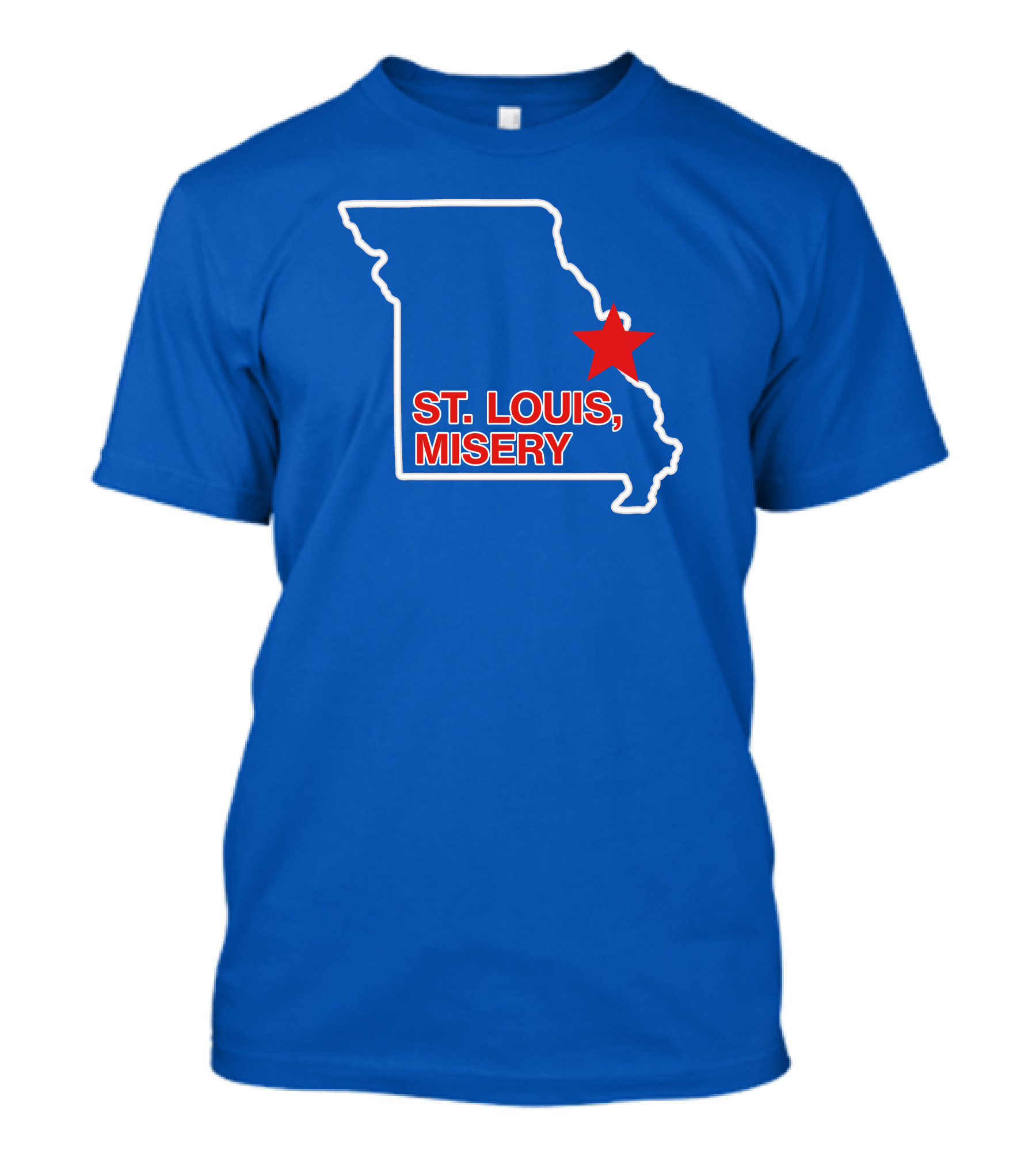 St Louis Misery Red Star On Missouri State Outline Blue Background T-Shirt