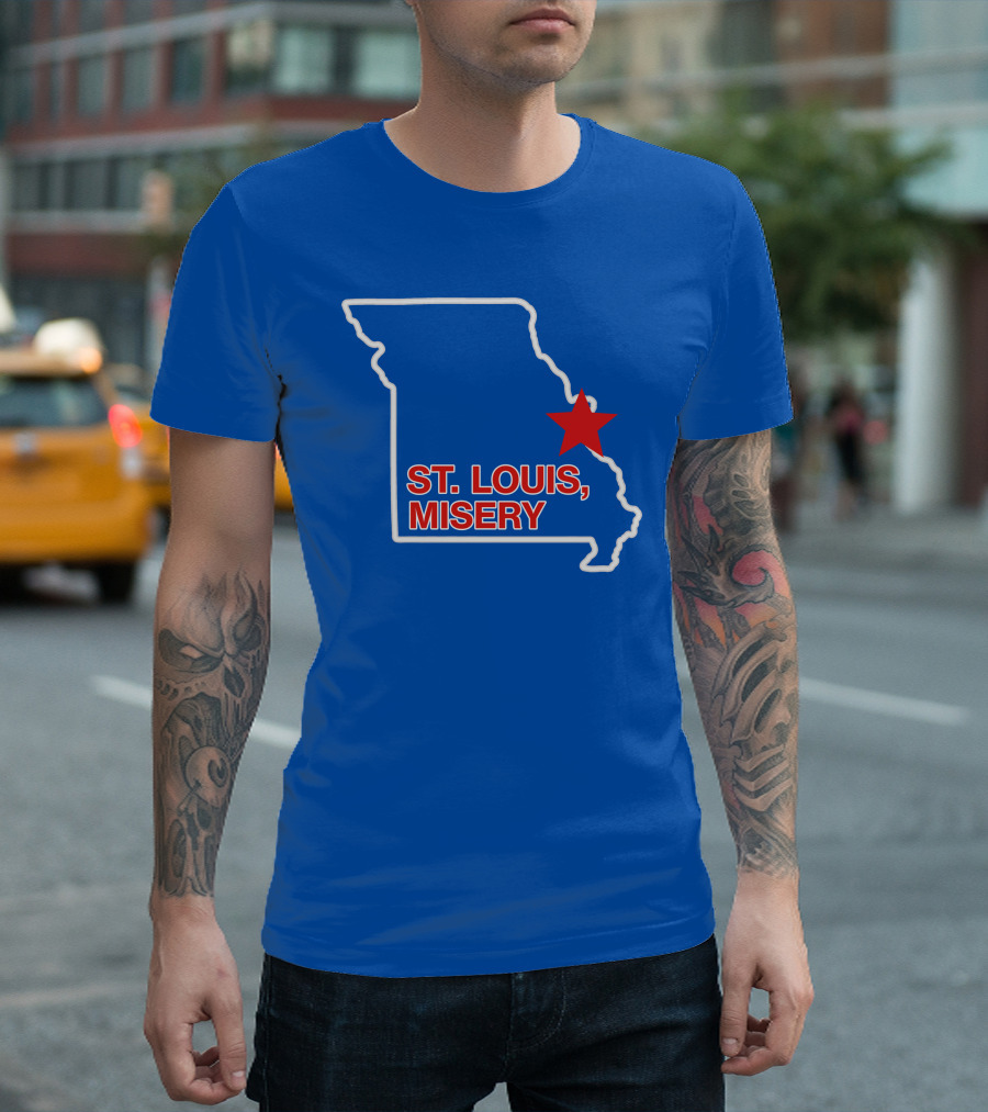St Louis Misery Red Star On Missouri State Outline Blue Background T-Shirt