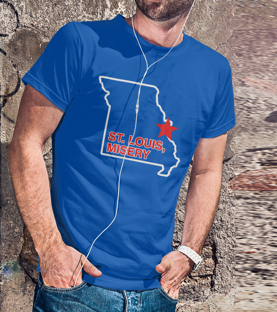 St Louis Misery Red Star On Missouri State Outline Blue Background T-Shirt