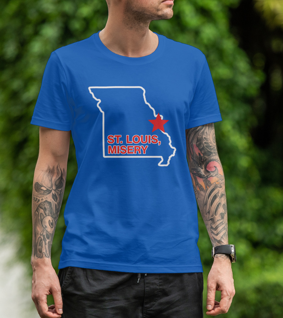 St Louis Misery Red Star On Missouri State Outline Blue Background T-Shirt
