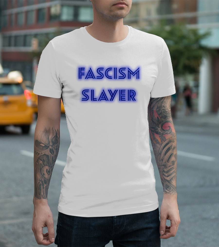 Fascism Slayer Neon Electro Font Styling T-Shirt