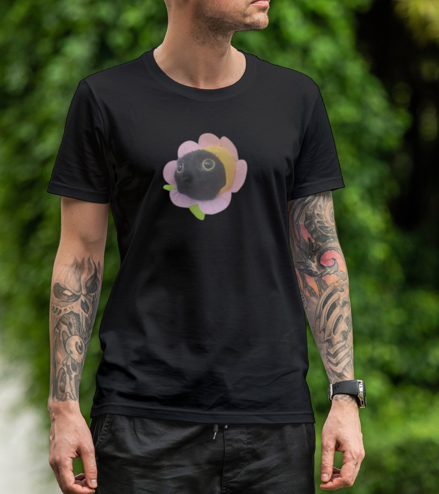 Bigfootjinx Flower Cat Face In Pink Petals T-Shirt