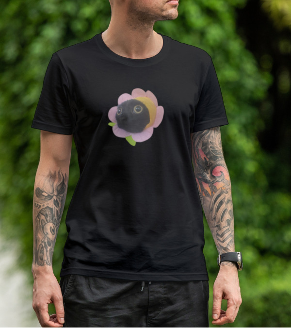 Bigfootjinx Flower Cat Face In Pink Petals T-Shirt