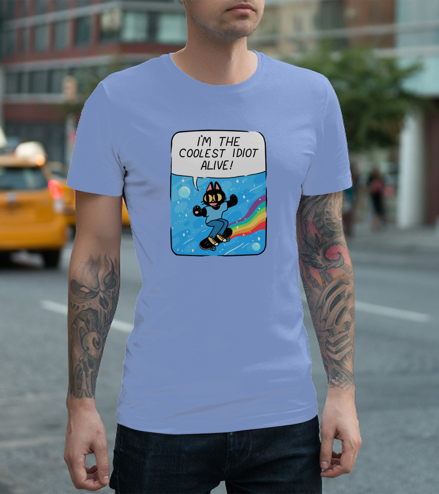 I'm The Coolest Idiot Alive Cat Riding Rainbow Skateboard T-Shirt