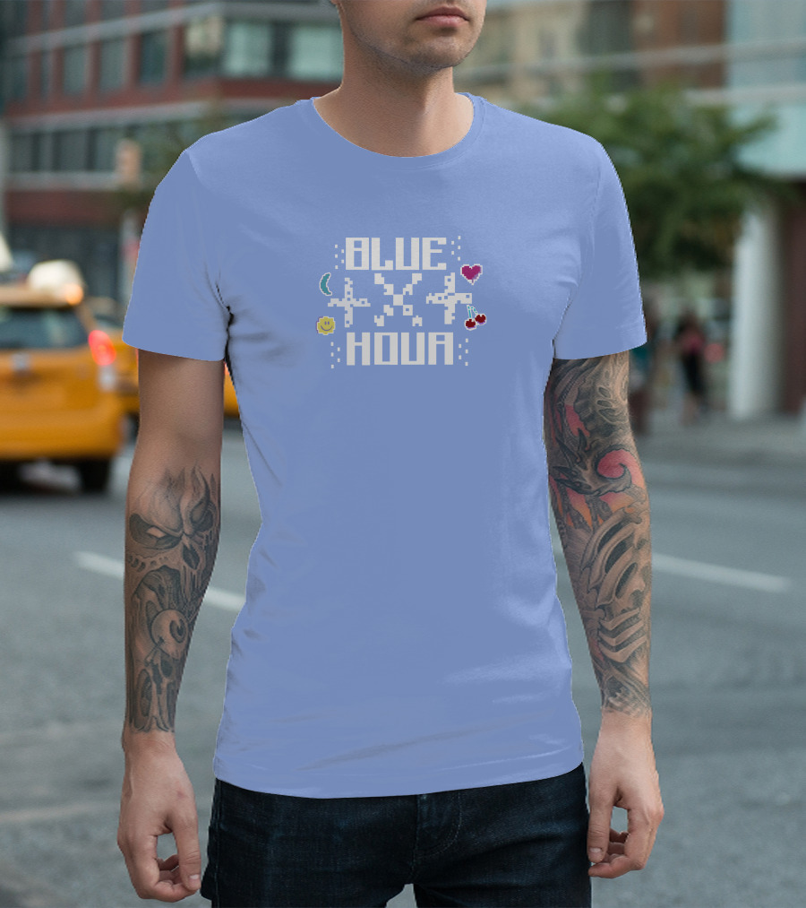 Liam Mcewan Blue Hour Pixel Art Design with Heart Moon Sun and Cherries T-Shirt