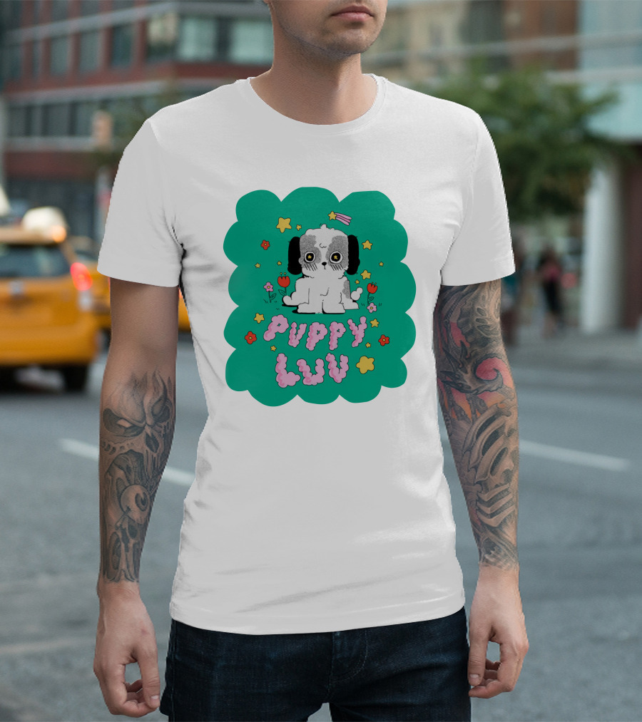 Puppy Luv Chloe Moriondo Cute Cartoon Dog With Stars And Flowers T-Shirt