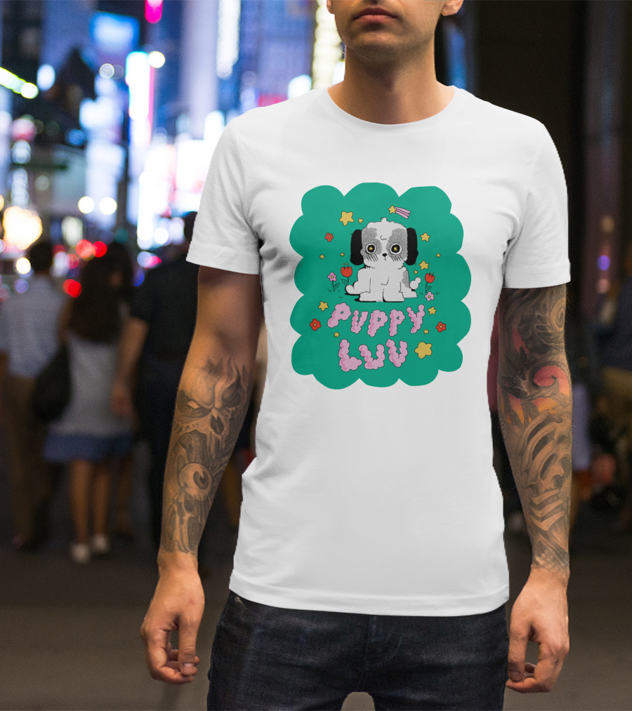 Puppy Luv Chloe Moriondo Cute Cartoon Dog With Stars And Flowers T-Shirt