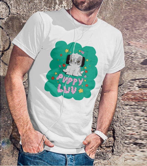 Puppy Luv Chloe Moriondo Cute Cartoon Dog With Stars And Flowers T-Shirt
