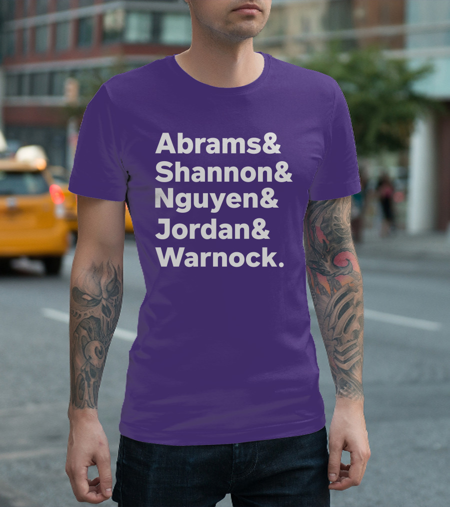 Abrams Shannon Nguyen Jordan Warnock Bold Text Purple Background T-Shirt