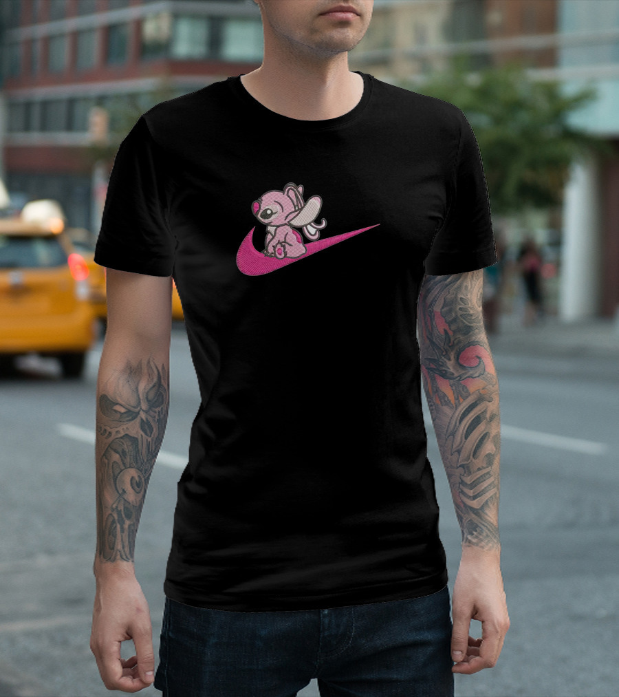 Stitch 2 Pink Sitting on Swoosh T-Shirt