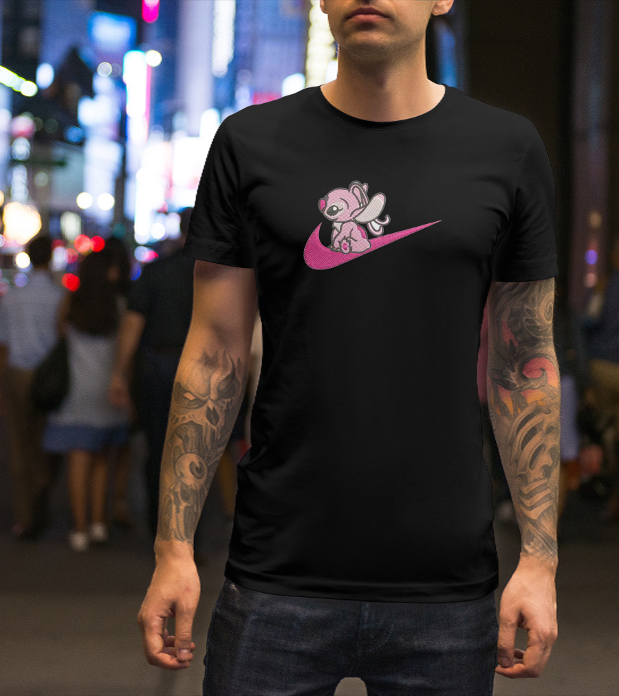 Stitch 2 Pink Sitting On Swoosh T-Shirt