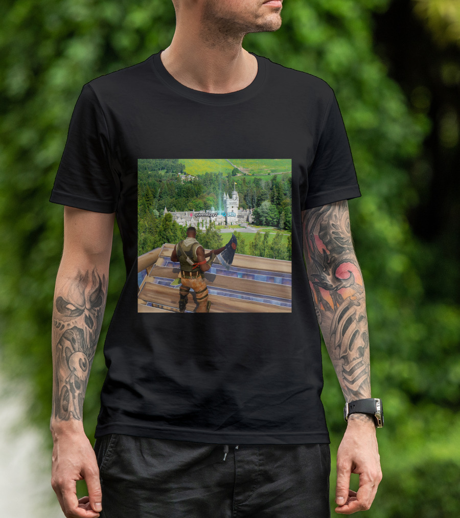 Queen Elizabeth Reboot Card Fortnite Player Landscape Castle Scene T-Shirt