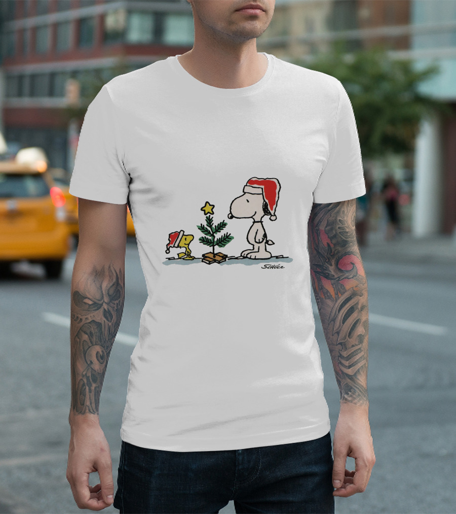 Snoopy Woodstock Christmas Tree Santa Hats T-Shirt