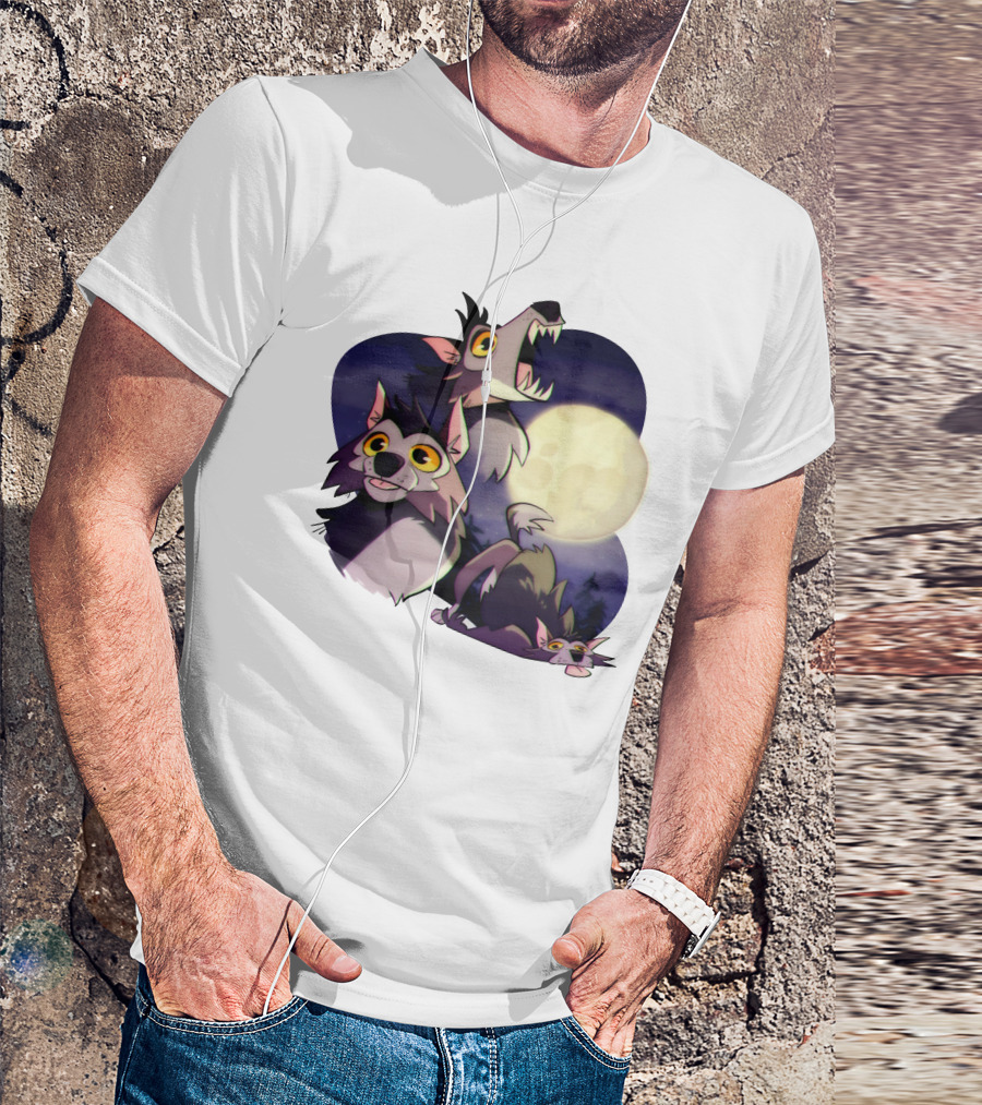 Three Wuff Moon Essential Wolves Howling Full Moon Night Sky T-Shirt