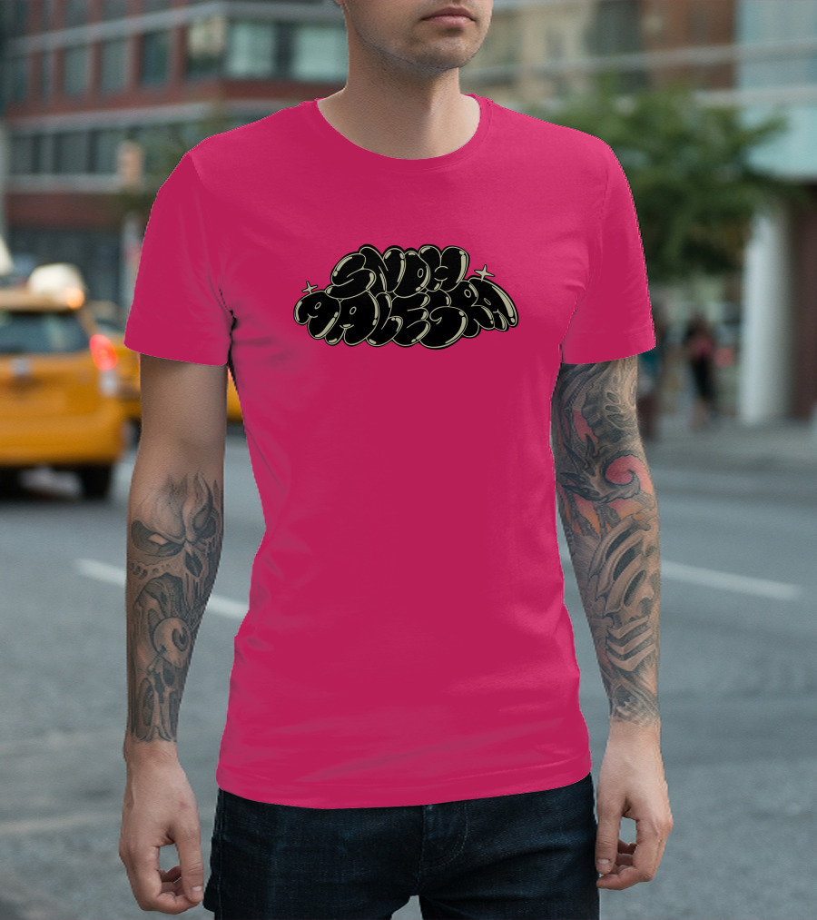Snoh Aalegra Bold Bubble Lettering on Bright Pink Background T-Shirt