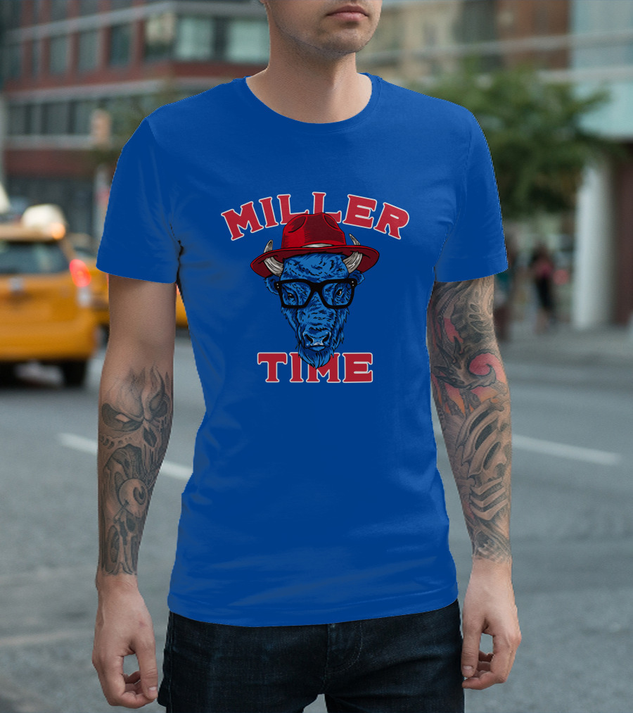 Miller Time Buffalo Red Hat Glasses Blue Buffalo T-Shirt