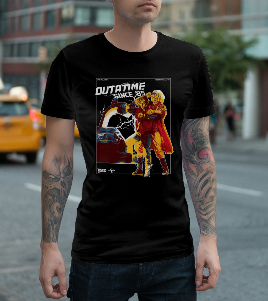 Back to the Future DMC-12 DeLorean Outatime Since '85 Michael J. Fox Christopher Lloyd Universal T-Shirt