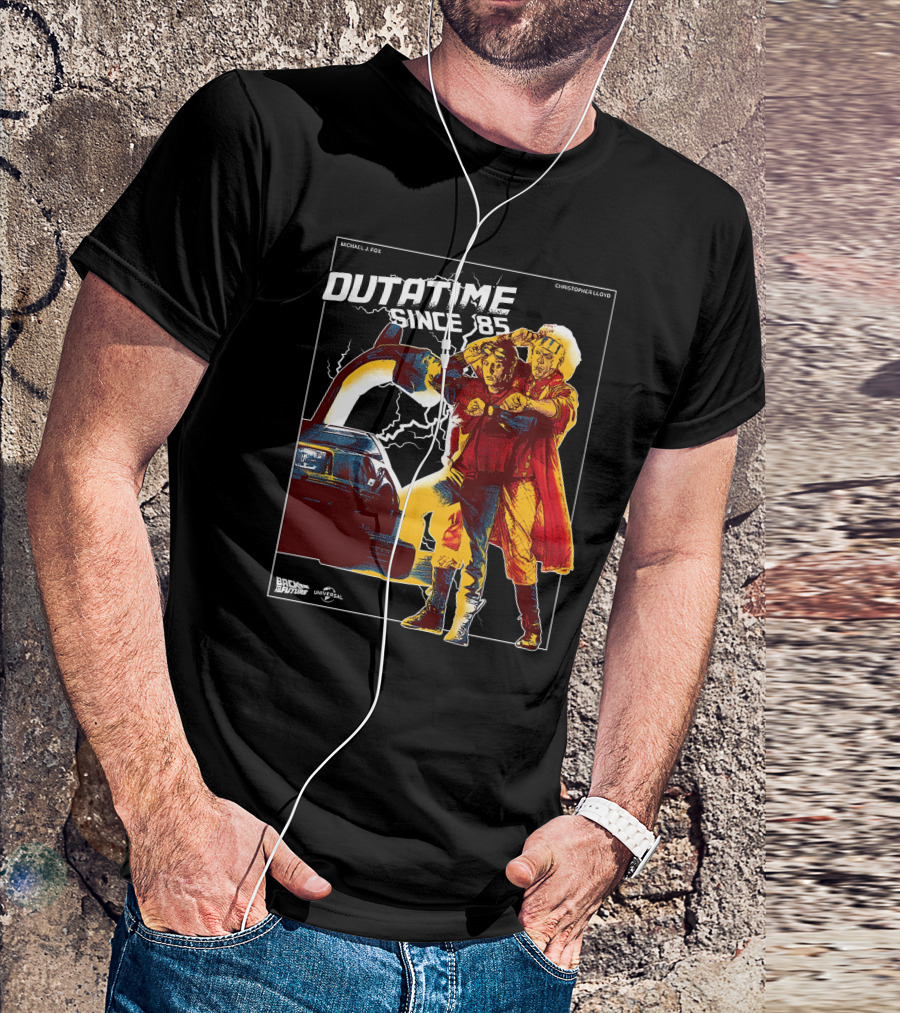 Back To The Future DMC-12 DeLorean Outatime Since '85 Michael J. Fox Christopher Lloyd Universal T-Shirt