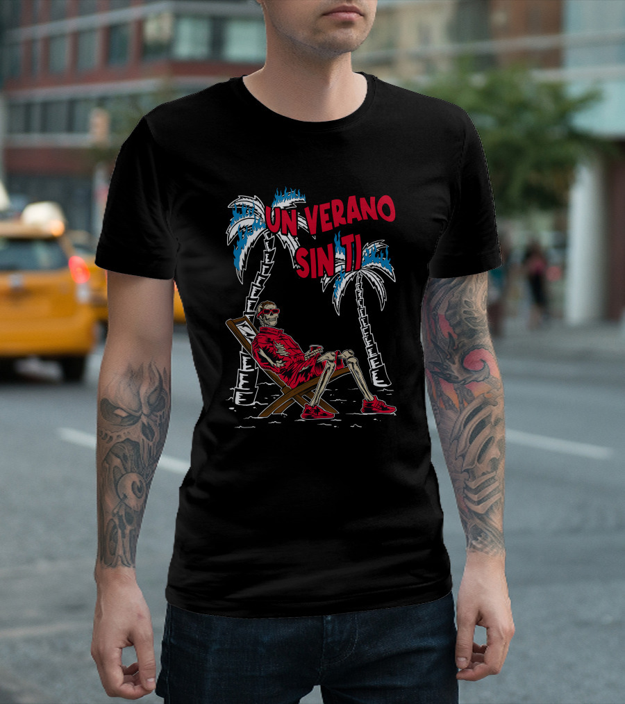 Bad Bunny Un Verano Sin Ti Skeleton On Lounge Chair With Palm Trees T-Shirt