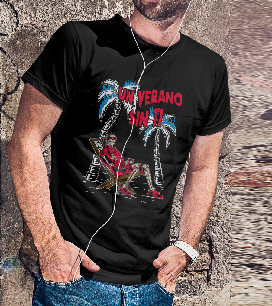 Bad Bunny Un Verano Sin Ti Skeleton On Lounge Chair With Palm Trees T-Shirt
