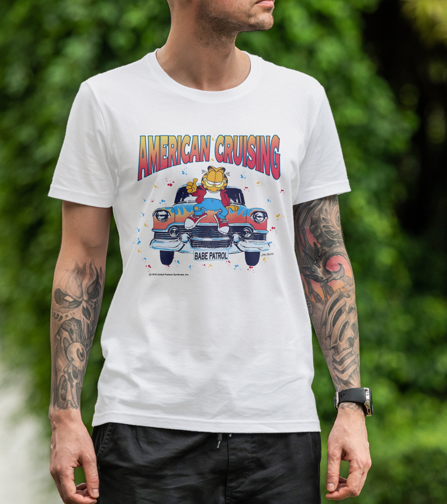 Garfield American Cruising Babe Patrol Vintage Car Fun T-Shirt