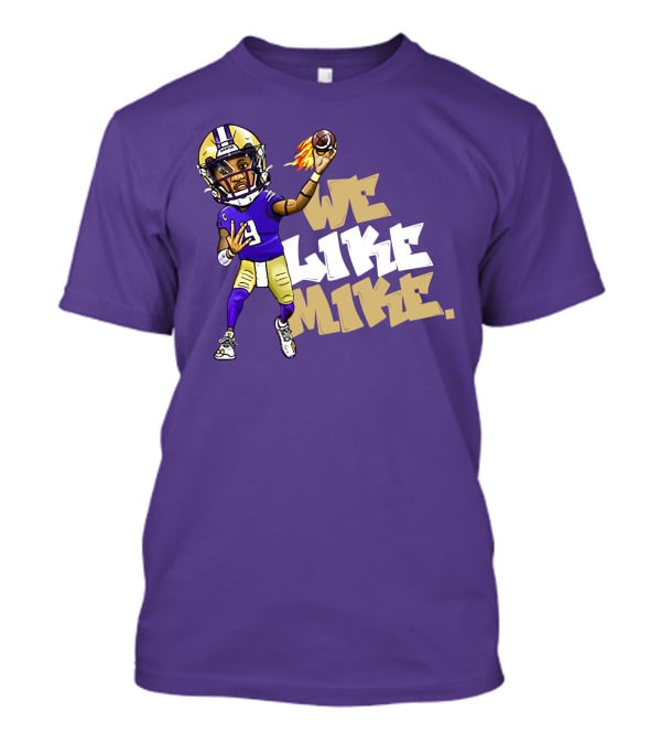 We Like Mike Football Character In Purple And Gold Gear Holding Flaming Ball T-Shirt