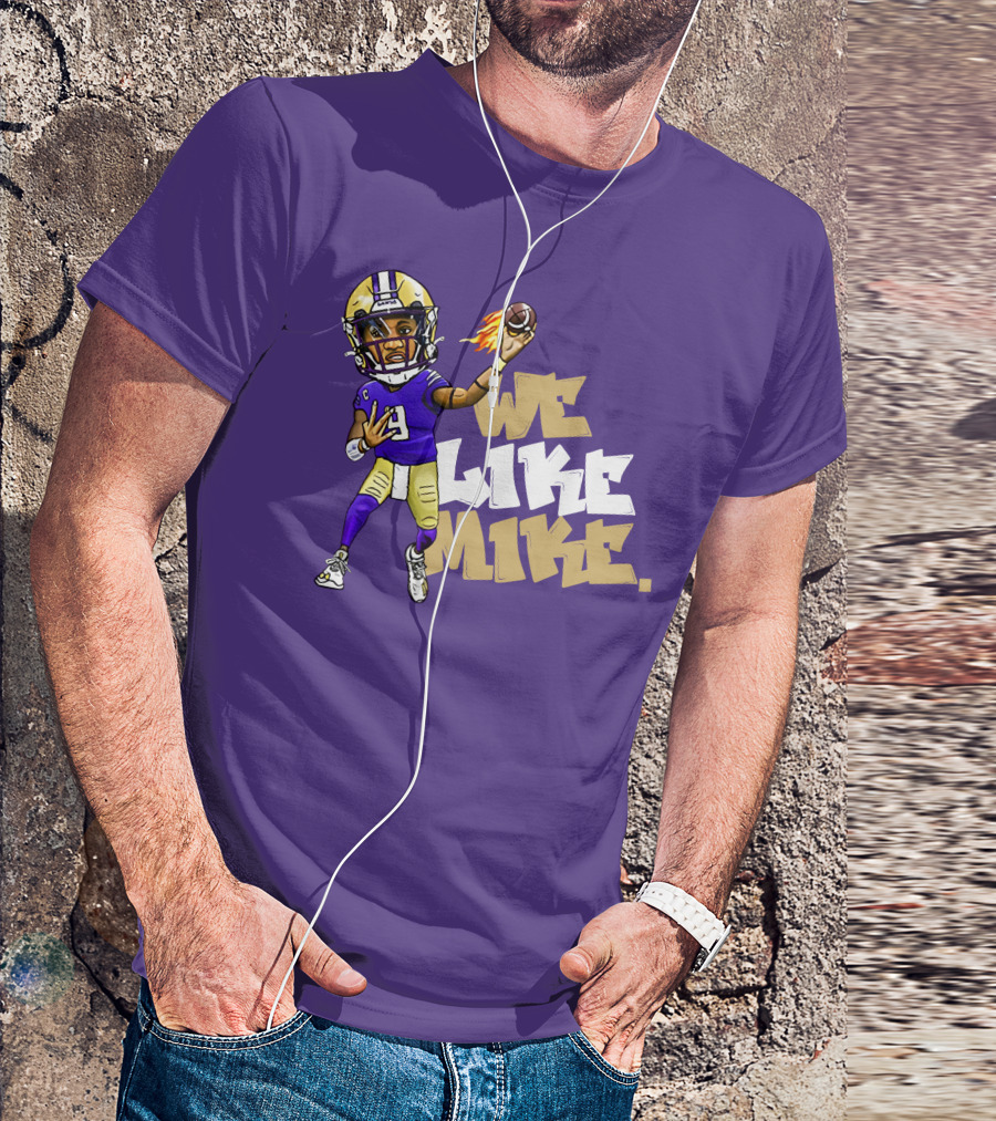 We Like Mike Football Character In Purple And Gold Gear Holding Flaming Ball T-Shirt