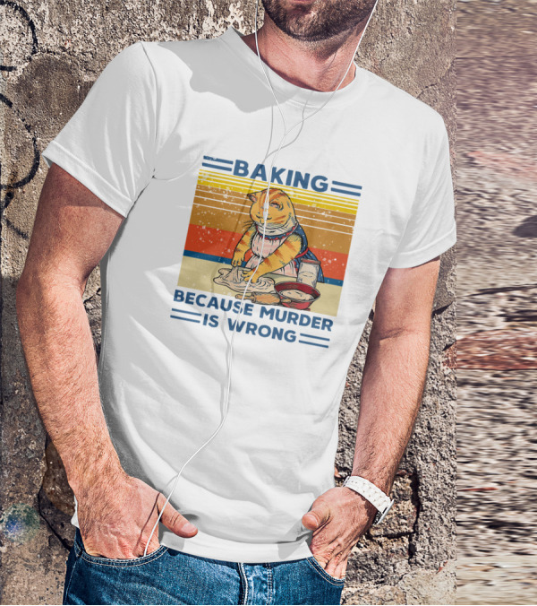 Baking Because Murder Is Wrong Cat Retro Style Nigel Simmonds T-Shirt