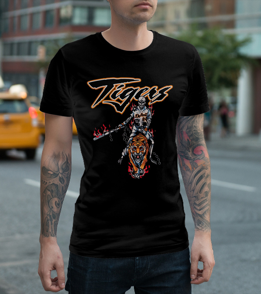 Detroit Tigers Cade Cunningham Flaming Rider and Tiger T-Shirt