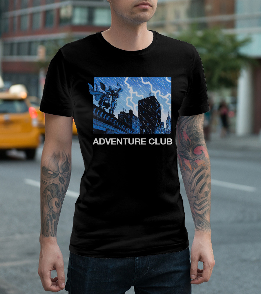 ADVENTURE CLUB Cityscape Superhero Lightning Scene T-Shirt