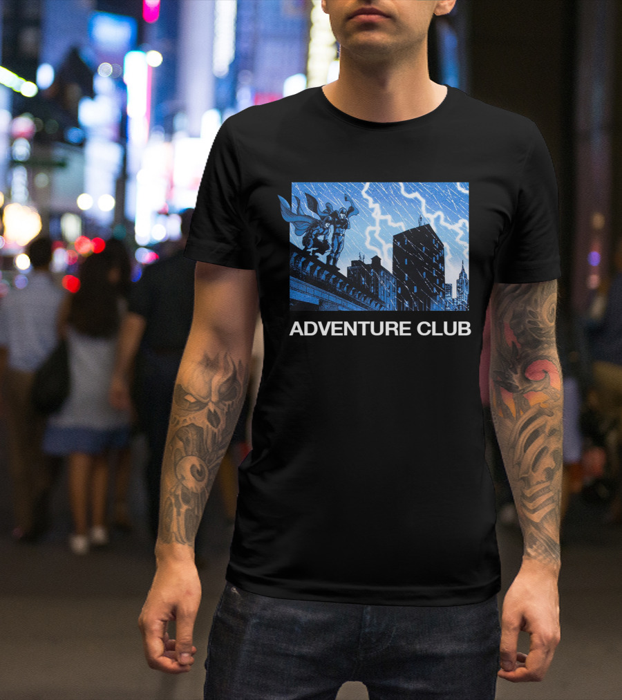 ADVENTURE CLUB Cityscape Superhero Lightning Scene T-Shirt