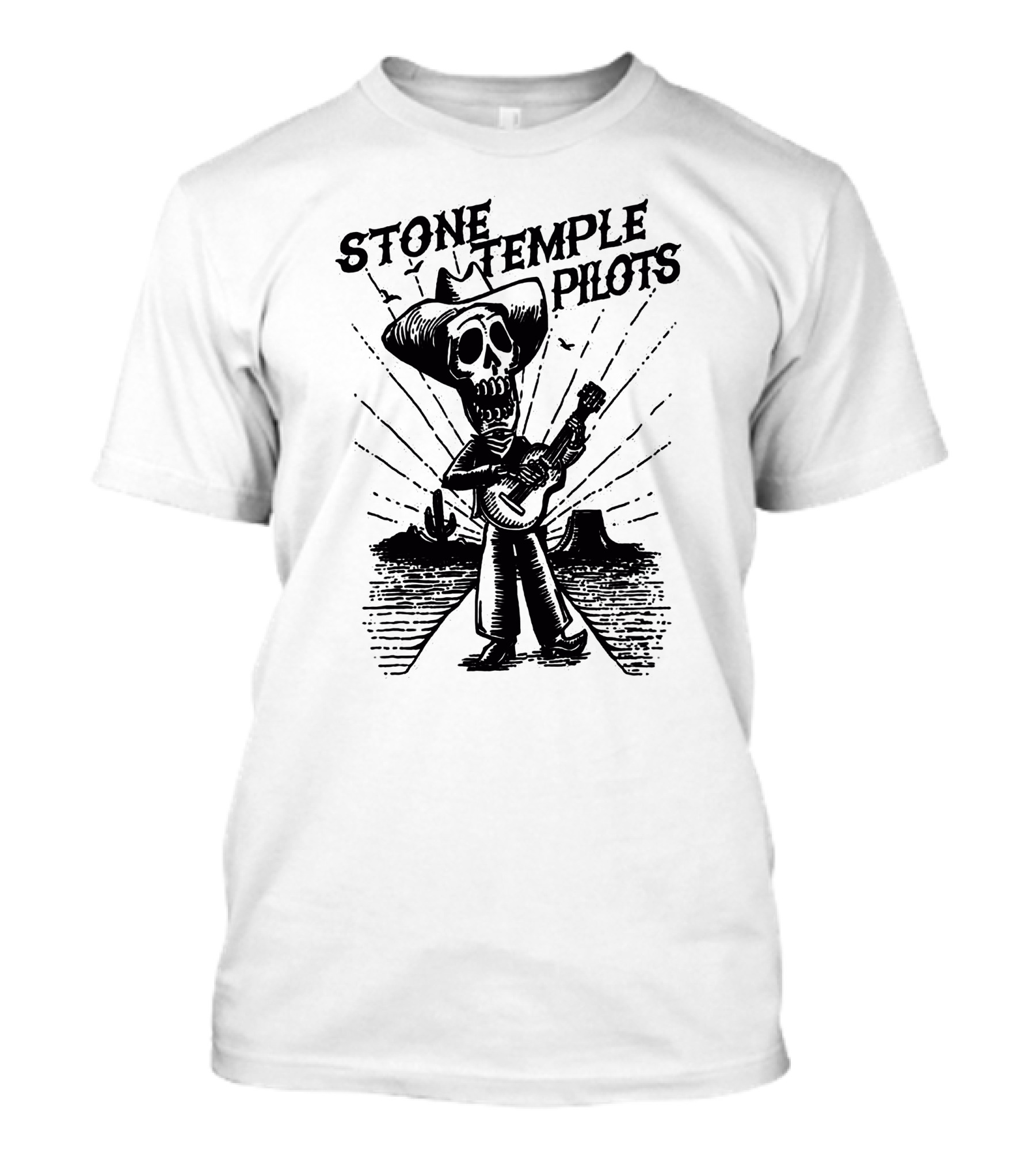 STONE TEMPLE PILOTS Skeleton Cowboy Playing Guitar Desert Scene T-Shirt