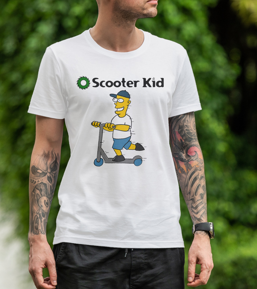 Scooter Kid Cartoon Character Riding Fun T-Shirt