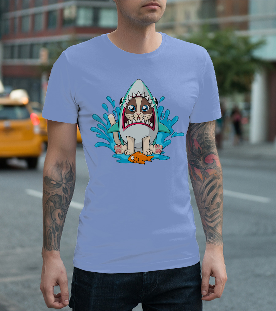 Inquisitormaster Merch Cute Cat Shark Splash Fish T-Shirt