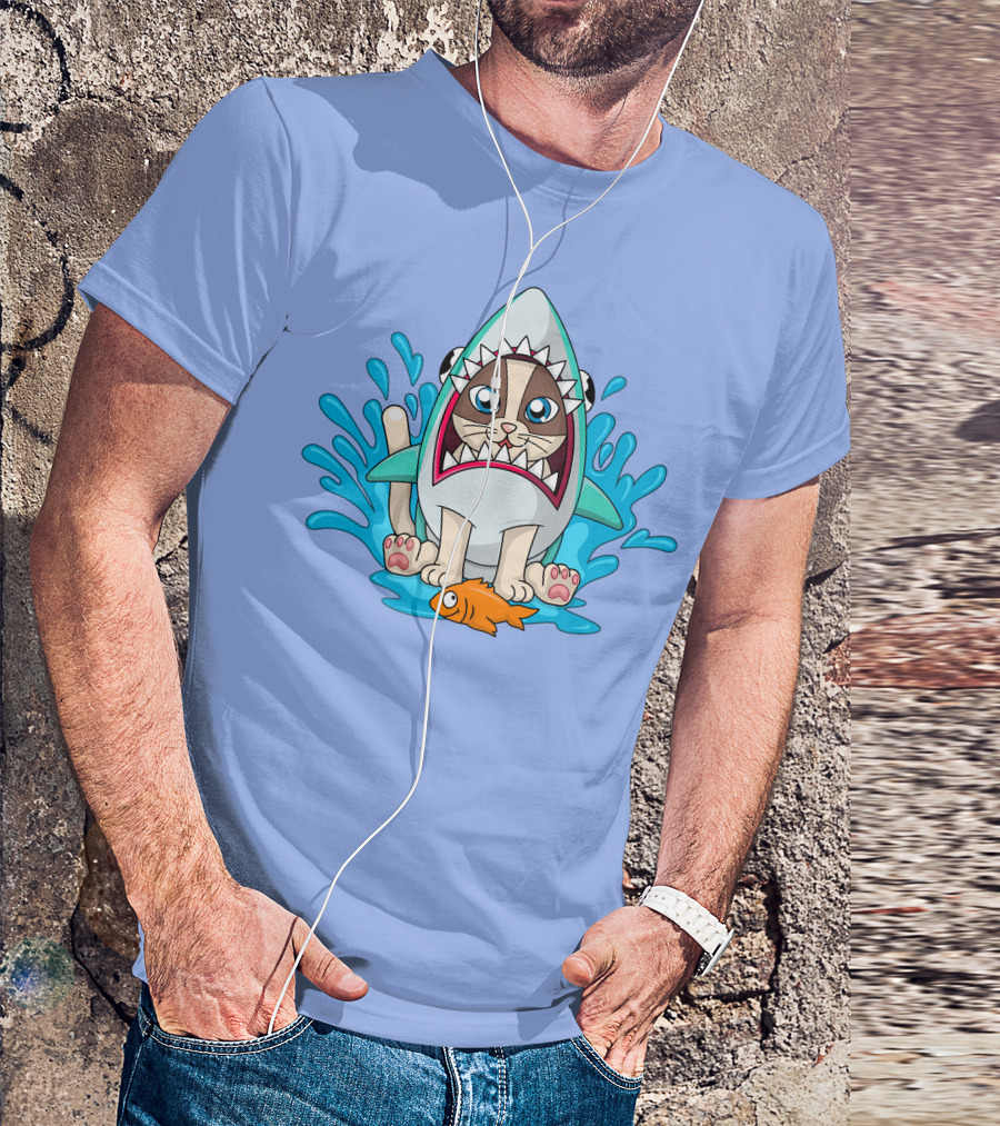 Inquisitormaster Merch Cute Cat Shark Splash Fish T-Shirt