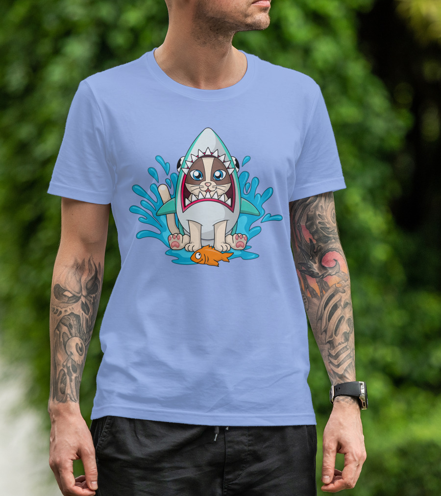 Inquisitormaster Merch Cute Cat Shark Splash Fish T-Shirt