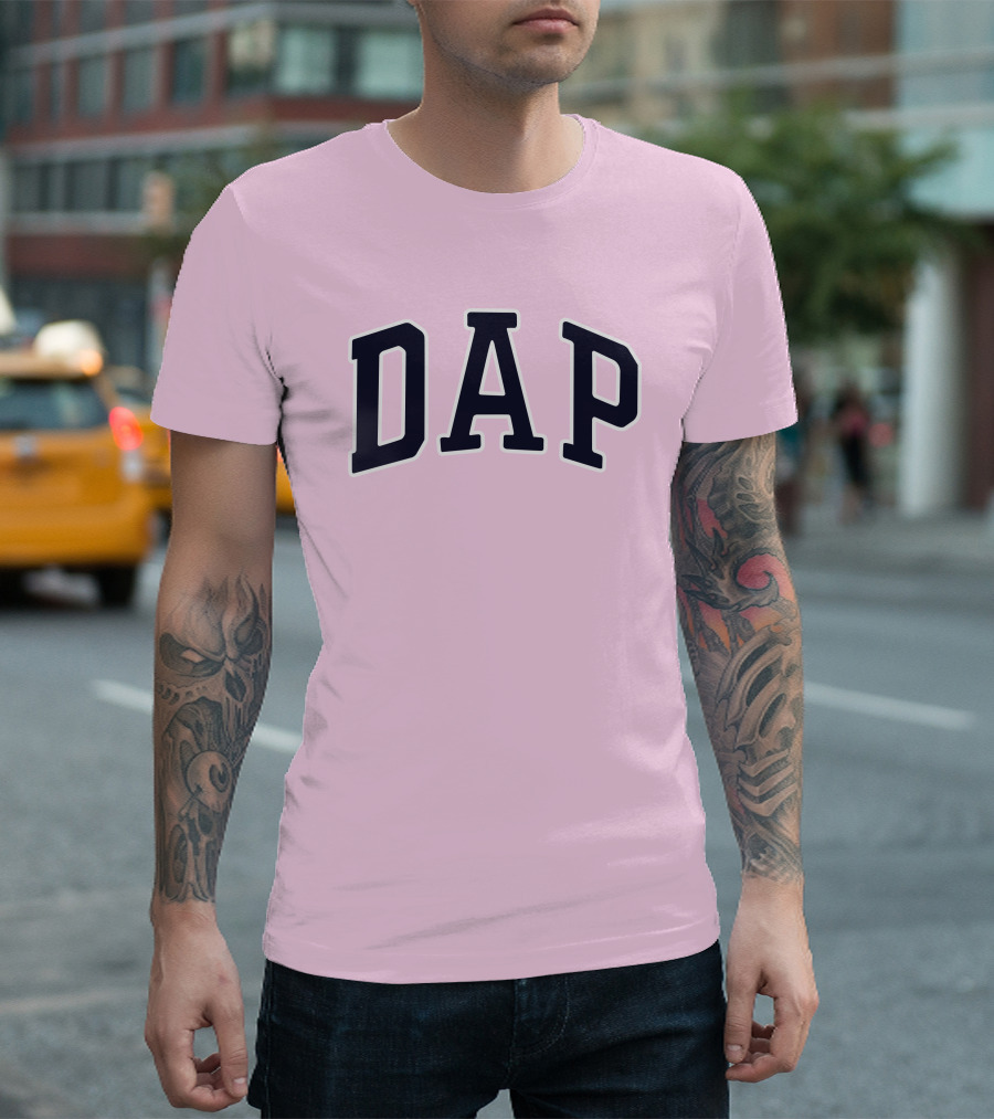 Dap College Style Athletic Lettering Pink Background T-Shirt