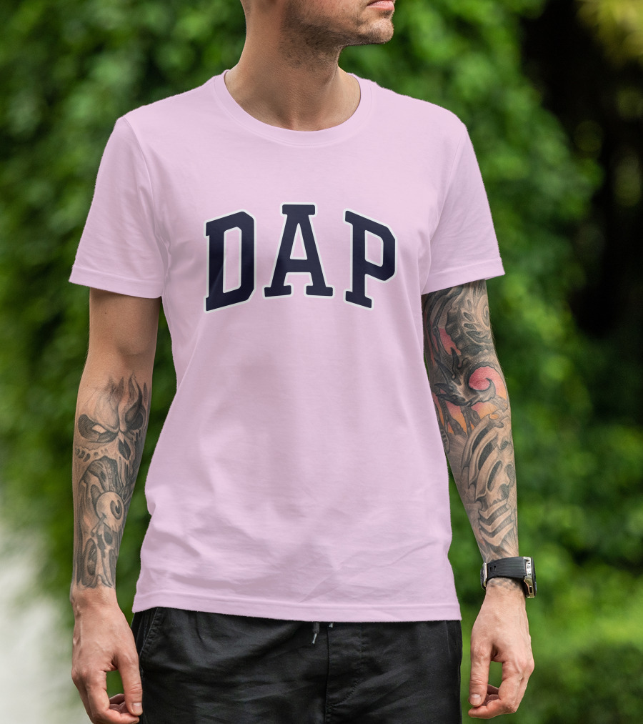 Dap College Style Athletic Lettering Pink Background T-Shirt